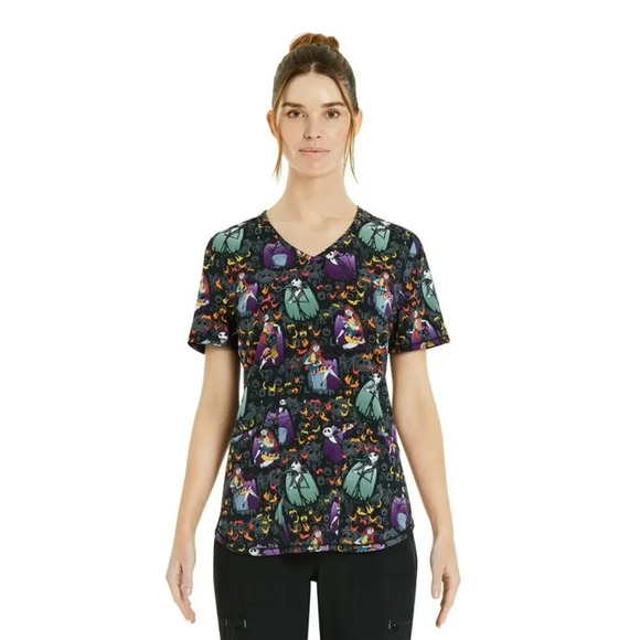NWT Nightmare Before Christmas Alive With Love V-Neck Print Scrub Top Size M - Picture 1 of 11